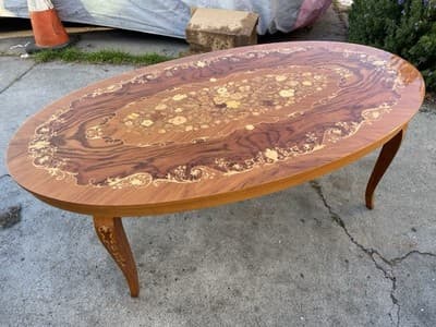 Vintage Mid Century Modern Italian Inlaid Oval Coffee Table - Thumbnail 6