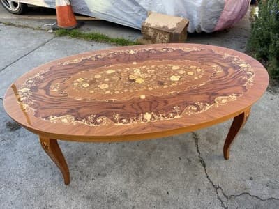 Vintage Mid Century Modern Italian Inlaid Oval Coffee Table - Thumbnail 5