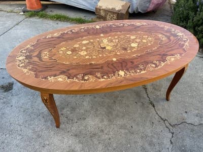 Vintage Mid Century Modern Italian Inlaid Oval Coffee Table - Thumbnail 14