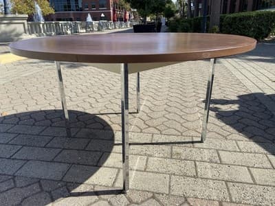 Vintage Mid Century Modern Round Conference Room Kitchen Dining Table 54” Round - Thumbnail 5