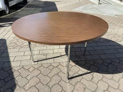 Vintage Mid Century Modern Round Conference Room Kitchen Dining Table 54” Round - Thumbnail 3