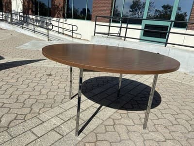 Vintage Mid Century Modern Round Conference Room Kitchen Dining Table 54” Round - Thumbnail 11