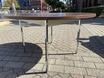 Vintage Mid Century Modern Round Conference Room Kitchen Dining Table 54” Round - Thumbnail 2