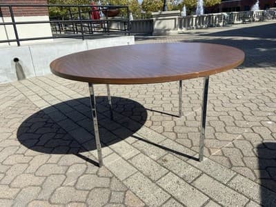 Vintage Mid Century Modern Round Conference Room Kitchen Dining Table 54” Round - Thumbnail 13