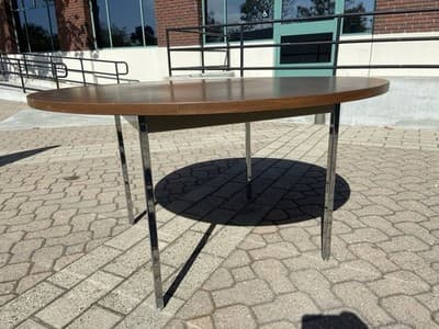 Vintage Mid Century Modern Round Conference Room Kitchen Dining Table 54” Round - Thumbnail 10