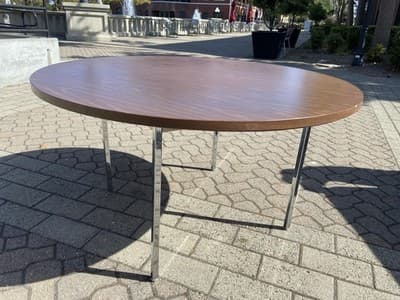 Vintage Mid Century Modern Round Conference Room Kitchen Dining Table 54” Round - Thumbnail 14