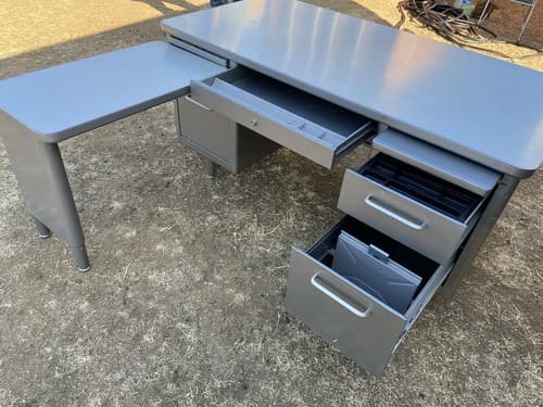 Vintage Mid Century Steelcase Tanker Desk With Extension - Thumbnail 7