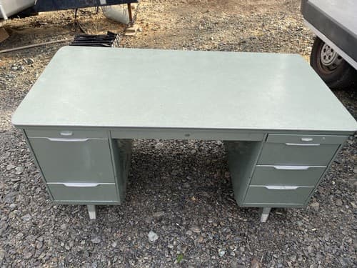 Vintage Mid Century General Fireproofing Steel Tanker Industrial Desk - Thumbnail 4