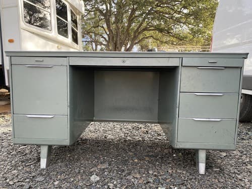 Vintage Mid Century General Fireproofing Steel Tanker Industrial Desk - Thumbnail 9