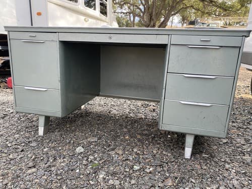 Vintage Mid Century General Fireproofing Steel Tanker Industrial Desk - Thumbnail 11