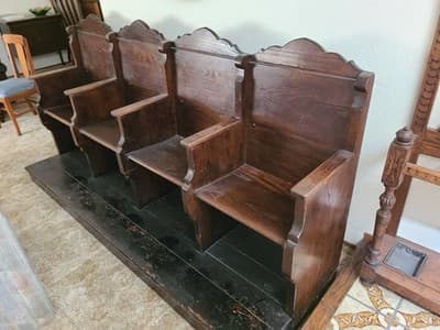 Antique Gothic church pew  Choir Stalls 4 Seater Bench Theatre Seats - Thumbnail 5