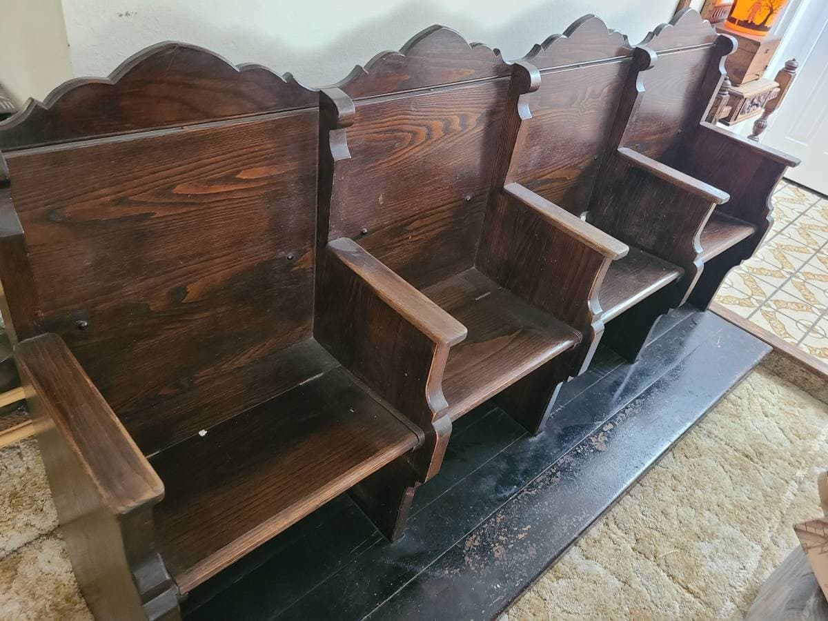 Antique Gothic church pew  Choir Stalls 4 Seater Bench Theatre Seats - Thumbnail 11