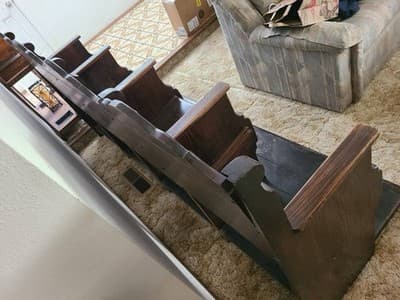 Antique Gothic church pew  Choir Stalls 4 Seater Bench Theatre Seats - Thumbnail 4