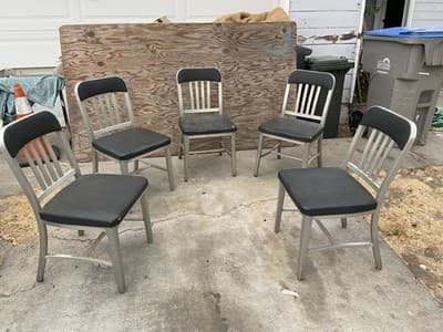 Rare Set of 5 Vintage  1960’s Emeco Aluminum Navy Chairs  Needs Upholstery Foam - Image 1