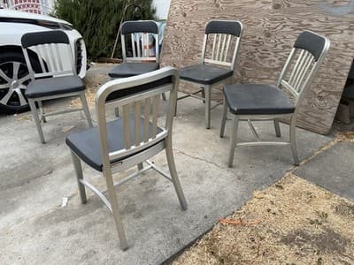 Rare Set of 5 Vintage  1960’s Emeco Aluminum Navy Chairs  Needs Upholstery Foam - Thumbnail 3