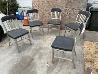Rare Set of 5 Vintage  1960’s Emeco Aluminum Navy Chairs  Needs Upholstery Foam - Thumbnail 2