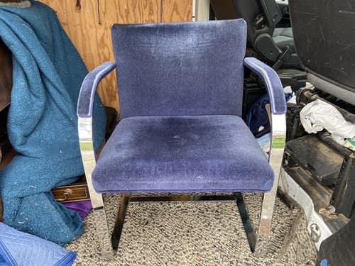 Brno Chair - Knoll Mies van der Rohe - Flat Bar Chair In Navy Blue Velvet Style - Image 1