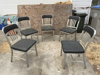 Rare Set of 5 Vintage  1960’s Emeco Aluminum Navy Chairs  Needs Upholstery Foam - Thumbnail 21
