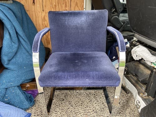 Brno Chair - Knoll Mies van der Rohe - Flat Bar Chair In Navy Blue Velvet Style - Thumbnail 2