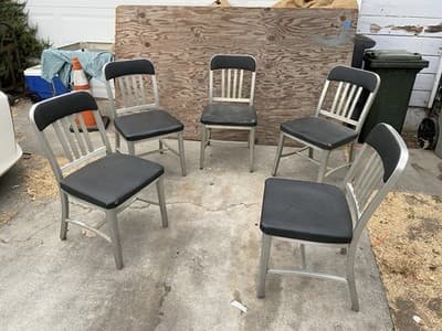 Rare Set of 5 Vintage  1960’s Emeco Aluminum Navy Chairs  Needs Upholstery Foam - Thumbnail 20