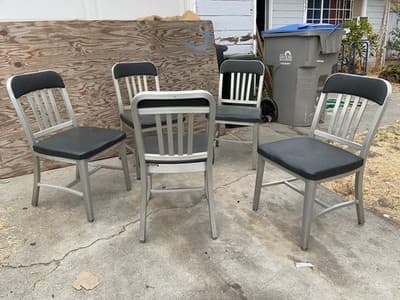 Rare Set of 5 Vintage  1960’s Emeco Aluminum Navy Chairs  Needs Upholstery Foam - Thumbnail 19