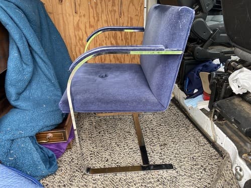 Brno Chair - Knoll Mies van der Rohe - Flat Bar Chair In Navy Blue Velvet Style - Thumbnail 9