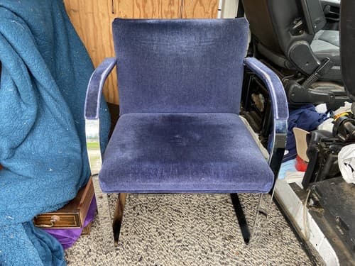 Brno Chair - Knoll Mies van der Rohe - Flat Bar Chair In Navy Blue Velvet Style - Thumbnail 10