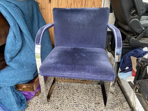 Brno Chair - Knoll Mies van der Rohe - Flat Bar Chair In Navy Blue Velvet Style - Thumbnail 13