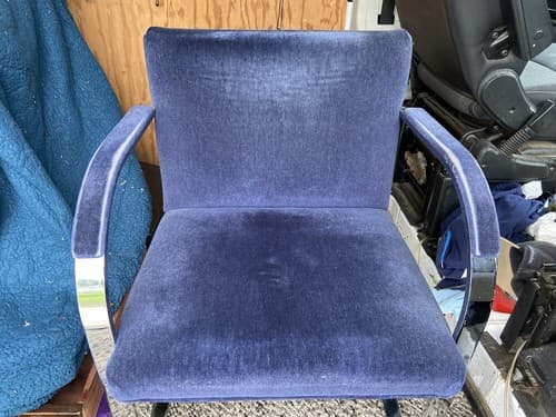 Brno Chair - Knoll Mies van der Rohe - Flat Bar Chair In Navy Blue Velvet Style - Thumbnail 12