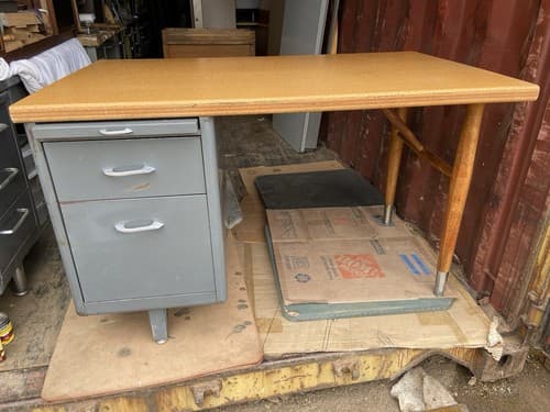 Vintage Mid Century Modern Metal Tanker Desk - Image 1