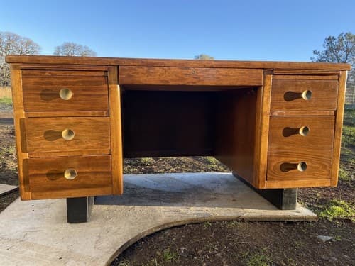 Anderson Vintage Mid Century Modern Wooden Tanker Desk - Image 1