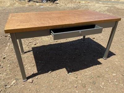 Vintage Mid-Century Modern Shaw Walker Tanker Desk With Oak Top Needs Restoratio - Image 1