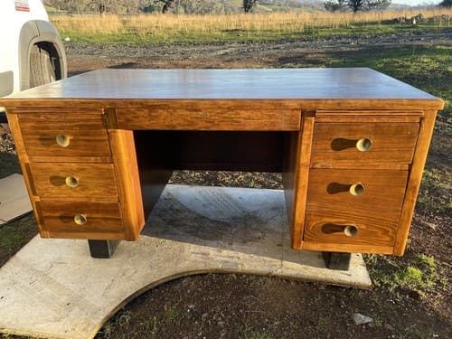 Anderson Vintage Mid Century Modern Wooden Tanker Desk - Thumbnail 2