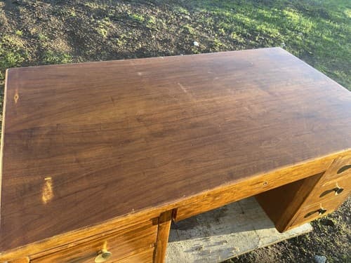 Anderson Vintage Mid Century Modern Wooden Tanker Desk - Thumbnail 12