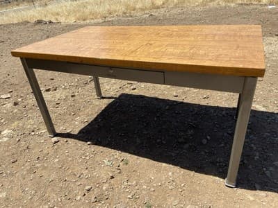 Vintage Mid-Century Modern Shaw Walker Tanker Desk With Oak Top Needs Restoratio - Thumbnail 3