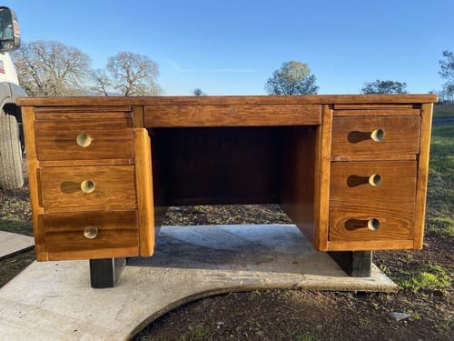 Anderson Vintage Mid Century Modern Wooden Tanker Desk - Thumbnail 14