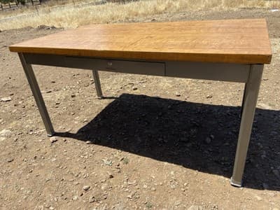 Vintage Mid-Century Modern Shaw Walker Tanker Desk With Oak Top Needs Restoratio - Thumbnail 4