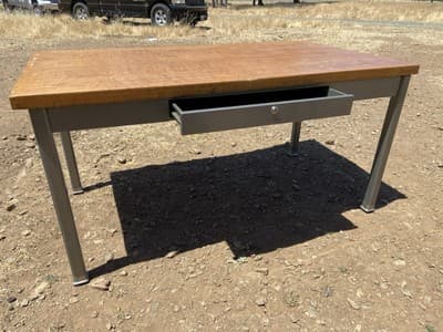 Vintage Mid-Century Modern Shaw Walker Tanker Desk With Oak Top Needs Restoratio - Thumbnail 7