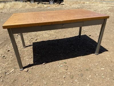 Vintage Mid-Century Modern Shaw Walker Tanker Desk With Oak Top Needs Restoratio - Thumbnail 13