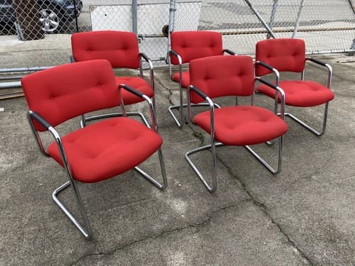 Vintage Mid Century Modern STEELCASE CANTILEVER Chrome Chairs Set of 5 - Image 1