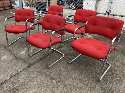 Vintage Mid Century Modern STEELCASE CANTILEVER Chrome Chairs Set of 5 - Thumbnail 2
