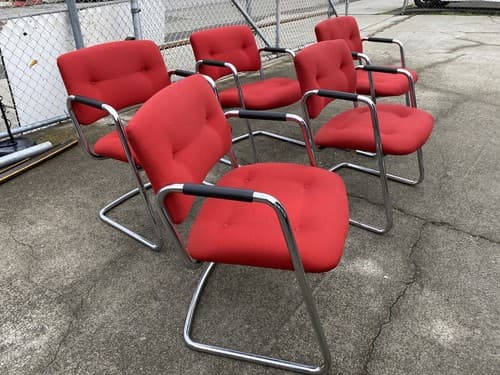 Vintage Mid Century Modern STEELCASE CANTILEVER Chrome Chairs Set of 5 - Thumbnail 7
