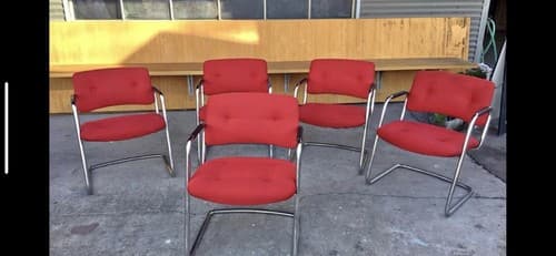Vintage Mid Century Modern STEELCASE CANTILEVER Chrome Chairs Set of 5 - Thumbnail 11