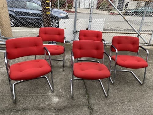 Vintage Mid Century Modern STEELCASE CANTILEVER Chrome Chairs Set of 5 - Thumbnail 9