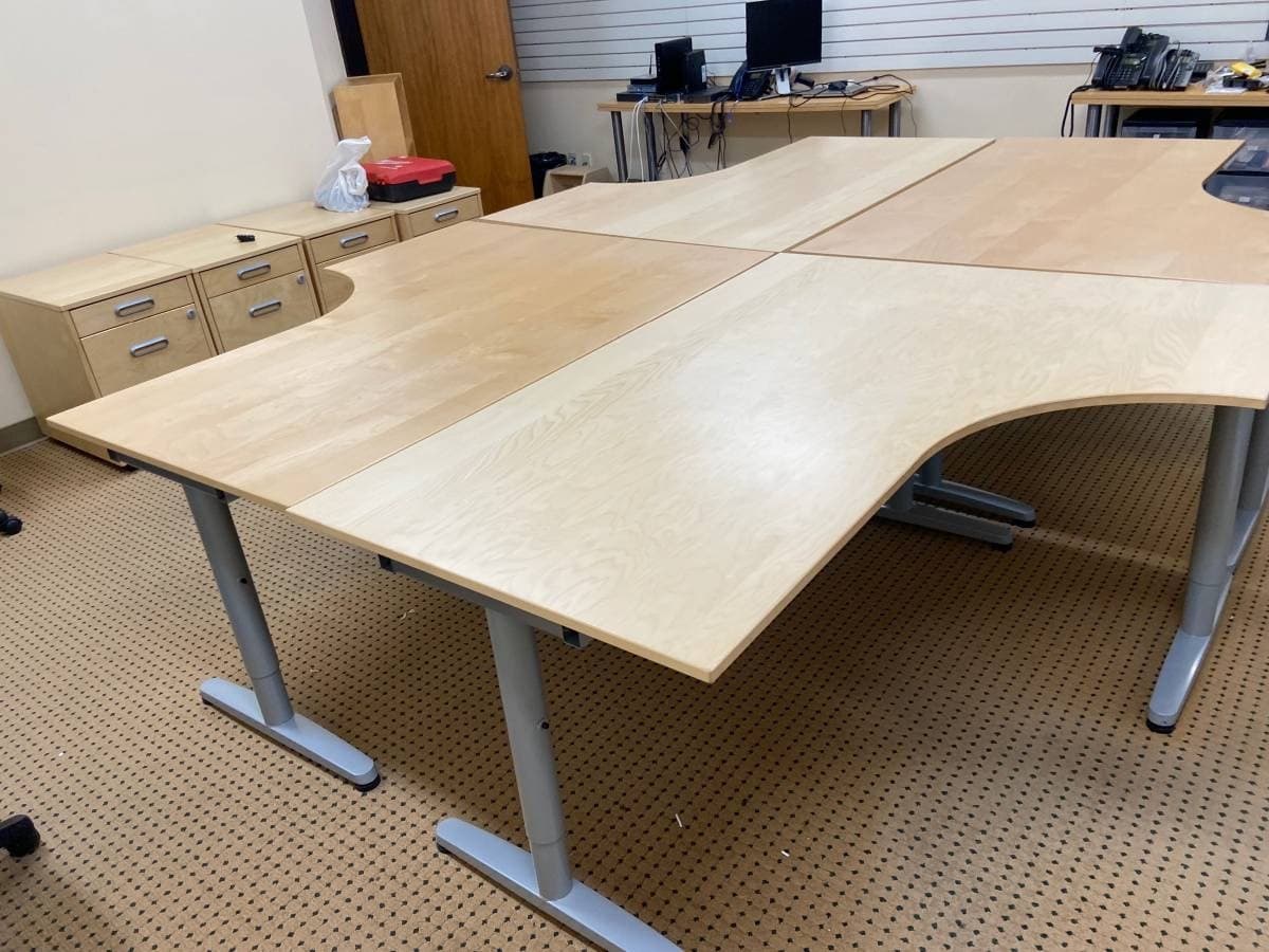 BIRCH IKEA GALANT CORNER DESKS price is per table PICK UP ONLY NO SHIPPING - Image 1
