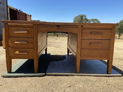 Rucker Fuller Antique Oak Partners Desk Needs Restoration - Image 1