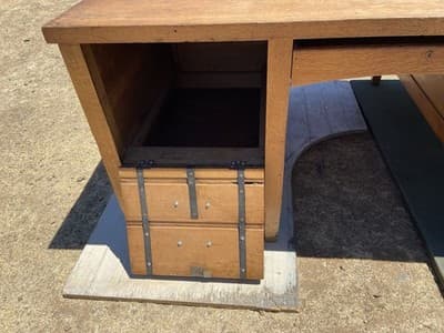 Rucker Fuller Antique Oak Partners Desk Needs Restoration - Thumbnail 5
