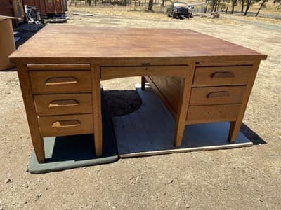 Rucker Fuller Antique Oak Partners Desk Needs Restoration - Thumbnail 4