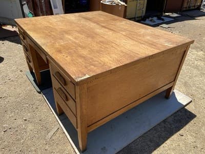 Rucker Fuller Antique Oak Partners Desk Needs Restoration - Thumbnail 3