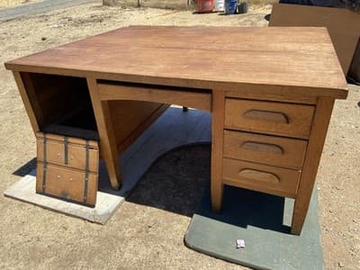 Rucker Fuller Antique Oak Partners Desk Needs Restoration - Thumbnail 6